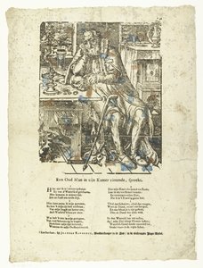 Gammal man i sitt rum (vanitas) En gammal man som sitter i sitt rum talar. (titel på objekt) av Anonymous