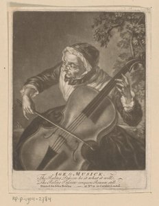 Gammal kvinna som spelar cello Ålder och musik (titel på objekt) av Anonymous