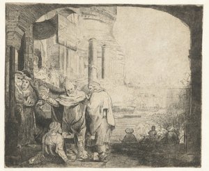 Petrus och Johannes botar krymplingen vid templets port av Anonymous