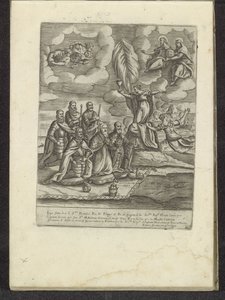 Pius V, Philip II, Alvise I Mocenigo, Sebastiano Vernier, Marcantonio Colonna och Don Juan av Österrike knäböjer inför tron Scener ur det venetianska livet (serietitel) Habiti d