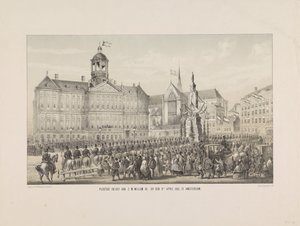 H.M. Willem III:s högtidliga inträde den 9 april 1861 i Amsterdam (titel på objektet) av Anonymous