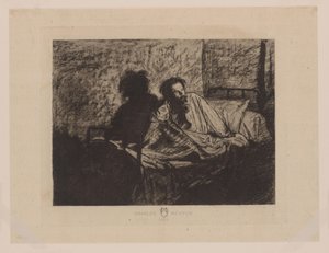 Porträtt av Charles Meryon som sitter i sängen Charles Meryon 1858 (titel på objekt) av Anonymous