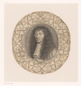 Porträtt av Ludvig XIV omgiven av en dekorativ ram med arabesker av Anonymous