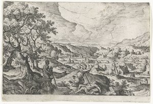 Pyramus och Thisbea Landskap med mytologiska och bibliska scener (serietitel) av Anonymous