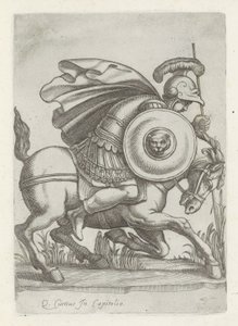 Reliëf met de daad van Marcus Curtius Antika skulpturer i Rom (serietitel) Ikoner av de antika statyerna av staden Rom som ses på offentliga platser (serietitel) av Anonymous