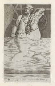 Reliëf van Horatius Cocles te paard die de Pont Sublicus in het water veridrt Horatys bild i huset av en romersk adelsman (titel på objekt) Antika skulpturer i Rom (serietitel) Av de antika statyerna av staden Rom som ses på offentliga platser i av Anonymous