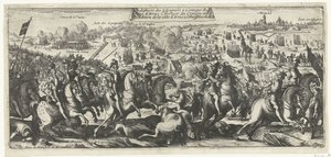Ruiter Gevecht bij Arras, 1640 Spanjorernas nederlag vid attacken mot belägringen av Arras Konvojens ankomst och staden Arras överlämnande till kungens lydnad (titel på objektet) av Anonymous