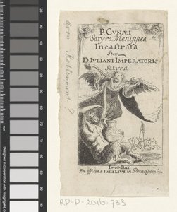 Satyr och ängel som blåser trumpet Titelsida för: Petrus Cunaeus, Satyra Menippea Incastrata, 1632 av Anonymous