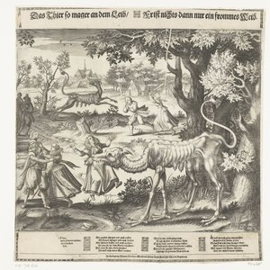 rackartyg Schreminckel-vy (titel på objekt) Odjuret så magert i kroppen / Tid ingenting då bara en from kvinna (titel på objekt) av Anonymous
