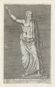 Skulptur av Jupiter En marmorstaty av Jupiter som står på toppen av Capitolium (titel på objekt) Antika skulpturer i Rom (serietitel) Ikoner av de antika statyerna av staden Rom som ses på offentliga platser (serietitel) av Anonymous