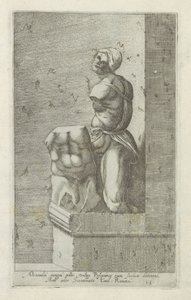 Skulptur av Pasquino En soldat till Alexander den store, allmänt känd som Pasquinus, som håller i Phocius (...) (titel på objektet) Antika skulpturer i Rom (serietitel) Ikoner av de antika statyerna av staden Rom som ses på offentliga platser (serietitel) av Anonymous