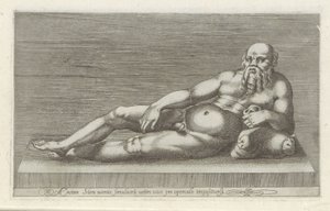 Skulptur av Silenus En bronsstaty av Aeneas Silenus liggande på en gammal vas placerad som omslag (titel på föremål) Antika skulpturer i Rom (serietitel) Ikoner av de antika statyerna av staden Rom som ses på offentliga platser (serietitel) av Anonymous