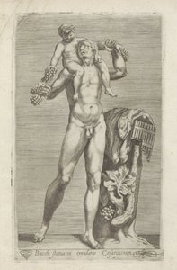Sculptuur van Silenus med den unge Bacchus på zijn schouders Statyn av Bacchus i Caesars trädgård (titel på objekt) Antika skulpturer i Rom (serietitel) Ikoner av de antika statyerna av staden Rom som ses på offentliga platser (serietitel) av Anonymous