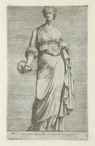 Sculptuur van Thaleia, muze van de komedie Musa som representerar komedi i Capitolium (titel på objekt) Antika skulpturer i Rom (serietitel) Ikoner av de antika statyerna av staden Rom som ses på offentliga platser (serietitel) av Anonymous