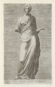 Sculptuur van Urania, muze van de starskunde Musan Urania i Capitolium (titel på objekt) Antika skulpturer i Rom (serietitel) Ikoner av de antika statyerna av staden Rom som ses på offentliga platser (serietitel) av Anonymous