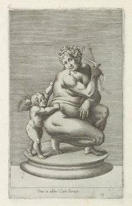 Skulptur av Venus en Amor Venus i Cards hus. Farnesii (titel på objekt) Antika skulpturer i Rom (serietitel) Ikoner av de antika statyerna av staden Rom som ses på offentliga platser (serietitel) av Anonymous