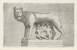 Sculptuur van de Lupa Capitolina die de tweeling Romulus en Remus zoogt Romulus och Remus ammar vargbilden av Rom i Capito (titel på objekt) Antika skulpturer i Rom (serietitel) Av de antika statyer av staden Rom som är att se på offentliga platser ic av Anonymous