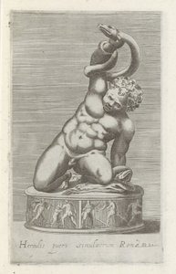 Sculptuur van de unge Hercules i strid med en slang Staty av Hercules, Roms barn (titel på objektet) Antika skulpturer i Rom (serietitel) Ikoner av de antika statyerna av staden Rom som ses på offentliga platser (serietitel) av Anonymous