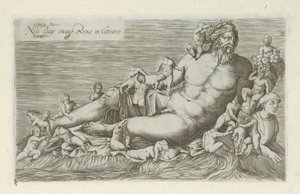 Sculptuur van de rivier de Nijl Nilen fluvy bild av Rom i Vatikanen (titel på objekt) Antika skulpturer i Rom (serietitel) Ikoner av de antika statyerna av staden Rom som ses på offentliga platser (serietitel) av Anonymous