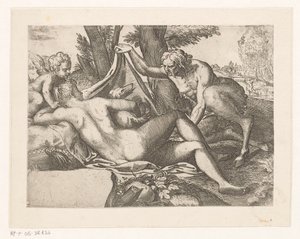 Sovande Venus spionerad av en satyr av Anonymous