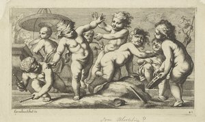 Putti leker vid en fontän Spelar putti (serietitel) av Anonymous