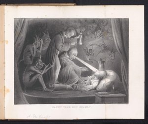 Tecknad i Leiden studentalmanacka, 1844 Natten före tentamen (titel på objekt) av Anonymous