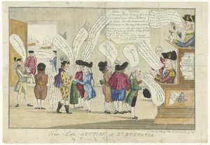 Tecknad film av engelsmännen på St. Eustatius, 1781 Den sena auktionen på St. Eustatia (titel på objekt) av Anonymous