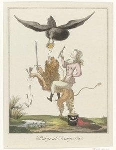 Tecknad film om den holländska betalningen till Preussen, 1787 Rensa en l