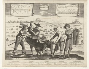 Tecknad film om spanjorerna efter förlusten av Breda, Thionville, Perpignan, Portugal och Katalonien, 1643 L