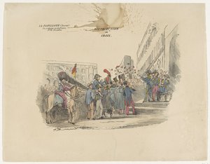 Tecknad film om utdelningen av belgiska hederskors, 1834 Distribution de Croix (titel på objekt) av Anonymous