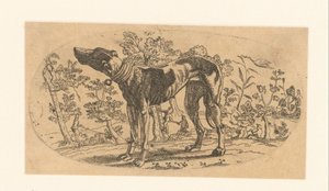 Stående hund framför ett landskap av Anonymous