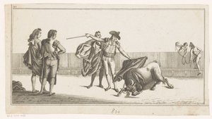 Tjur stucken av en matador Coleccion de las principales suertes de una corrida de toros (serietitel på objekt) Samling av de viktigaste tjurfäktningsmanövrarna (serietitel) av Anonymous