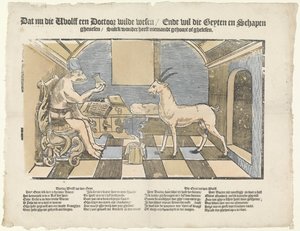 Vargen och geten Vargen och geten Att nu att wholff ville bli doktor / Ende vill att geyten och får / ghenesen / Sulck undrar ingen har hört eller ghelesen (titel på objekt) av Anonymous