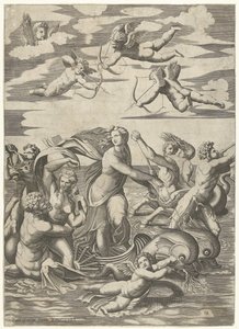 Triomf van Galatea mötte tritons i nereïden in putti av Anonymous