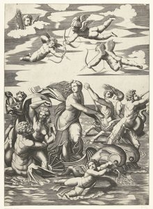 Triomf van Galatea mötte tritons i nereïden in putti av Anonymous