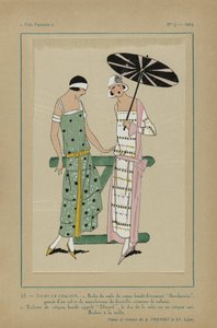 Mycket parisisk, 1923, nr 7: 17.- DAGAR AV HET. - 1. Klänning i bomullsvoile... av Anonymous