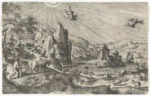 Ikaros fall Landskap med mytologiska och bibliska scener (serietitel) av Anonymous
