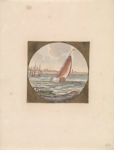 Segelbåt till havs och en slup i förgrunden Ships at Sea (serie B) (serietitel) av Anonymous