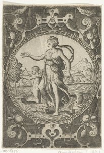 Venus och Amor Medaljonger med figurer från domen i Paris i en ram av beslag med girlanger (serietitel) av Anonymous