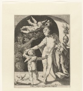 Venus träffade Amor en en faun Venus fryser utan Ceres och Bacchus (titel på objekt) av Anonymous