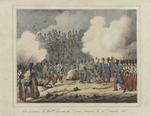 Verovering van de Lunet van Saint-Laurent, 1832 Stormningen av Fort St. Laurent av den franska armén, 14 december 1832 (titel på objektet) av Anonymous