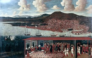 Utsikt över Smyrna (Izmir) och mottagandet som gavs till konsul de Hochepied (1657-1723) i rådssalen