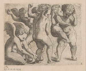 Fem lekande putti med frukter av Anonymous