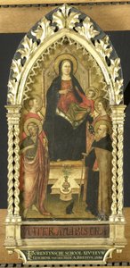 Jungfru och barn på tronen med fyra heliga, de heliga Johannes Döparen, Antonius Abbot, Elisabet av Ungern, ett kvinnligt helgon av Anonymous