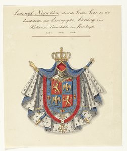 Vapensköld av Louis Napoleon Bonaparte, kung av Holland Louis Napoleon, av Guds nåd, och kungarikets konstitution, kung av Holland, Connectable av Frankrike (titel på objekt) av Anonymous