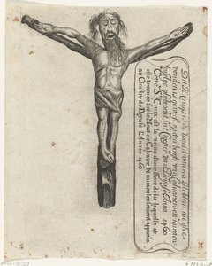 Mirakulöst krucifix i klostret Deinze, 1460 Denna H. Cruys är roten till en Leli-blom som hittades på den Bergh van Calvarien och Miraculeuselyc ghebrocht in