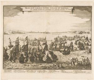 Sjöstrid mellan den svenska och danska flottan i Bältet, 1644 Praelium navale inter Suecos et Danos / Ao. 1644 / Se Schlacht Zwieschen den Schwedischen und Dehnischen Schieffflota (titel på objekt) av Anonymous