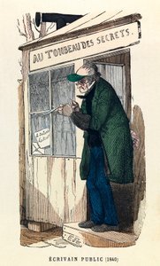 En offentlig författare 1840 i Paris, gravyr, privat samling - En offentlig författare i Paris av Anonymous Anonymous