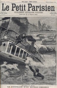 Olycka i Seine i Paris - Förlisningen av en omnibusbåt: besättningen på båten hoppar in i Seine för att fly. Le Petit Parisien, den 18/12/1898. av Anonymous Anonymous