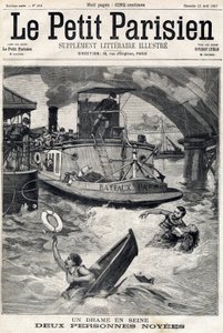 Olycka i Seine: två personer i en drunknad båt. I "" Le Petit Parisien"" den 25/04/1897. av Anonymous Anonymous